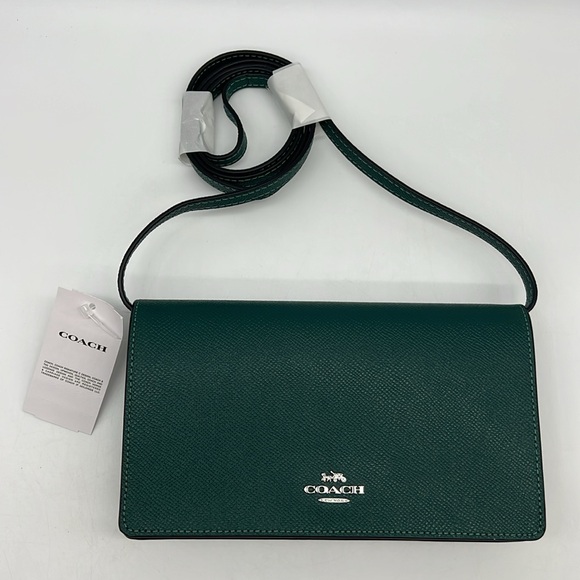 Coach Anna Foldover Clutch Crossbody Bag Emerald Green - Picture 1 of 16